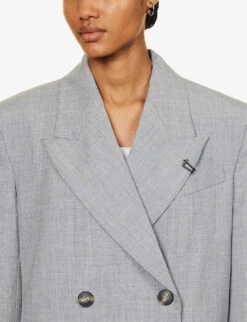 Lazlo Double-breasted Stretch-woven Jacket -VogueVibe Store R04194781 GREYMARLE ALT04
