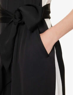 ME AND EM Halterneck Wide-leg Recycled-polyester Jumpsuit -VogueVibe Store R04194852 BLACKCREAM ALT04