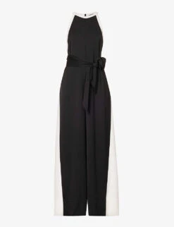 ME AND EM Halterneck Wide-leg Recycled-polyester Jumpsuit
