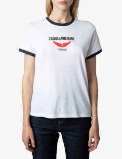 Zadig & Voltaire Zoe Wings-print Cotton-jersey T-shirt -VogueVibe Store R04195184 BLANC ALT02