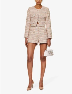 SELF PORTRAIT Belted Mid-rise Woven Shorts -VogueVibe Store R04195766 PINK ALT01