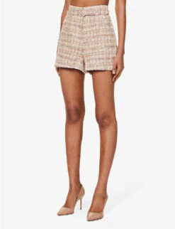 SELF PORTRAIT Belted Mid-rise Woven Shorts -VogueVibe Store R04195766 PINK ALT02