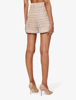 SELF PORTRAIT Belted Mid-rise Woven Shorts -VogueVibe Store R04195766 PINK ALT03