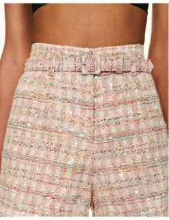 SELF PORTRAIT Belted Mid-rise Woven Shorts -VogueVibe Store R04195766 PINK ALT04