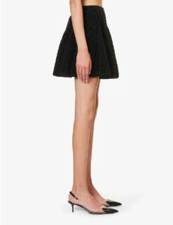ALAIA Cage Metallic Flared-hem Knitted Mini Skirt -VogueVibe Store R04196682 NOIRALAIA ALT02