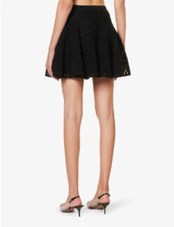 ALAIA Cage Metallic Flared-hem Knitted Mini Skirt -VogueVibe Store R04196682 NOIRALAIA ALT03
