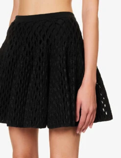 ALAIA Cage Metallic Flared-hem Knitted Mini Skirt -VogueVibe Store R04196682 NOIRALAIA ALT04