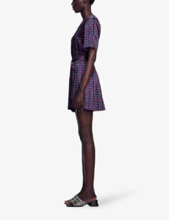 Sandro Curry Graphic-print Satin Jumpsuit -VogueVibe Store R04197510 BLEUS ALT02