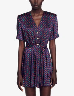 Sandro Curry Graphic-print Satin Jumpsuit -VogueVibe Store R04197510 BLEUS ALT04