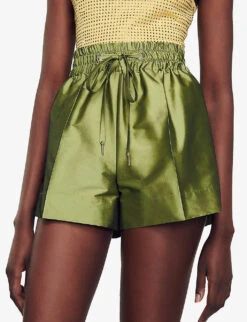 Sandro Egypte Elasticated-waist Wide-leg Satin Shorts 11 Sandro Egypte Elasticated-waist Wide-leg Satin Shorts -VogueVibe Store R04197731 VERTS ALT04