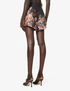 Zimmermann Floral-print High-rise Silk And Cotton-blend Shorts -VogueVibe Store R04199036 MORISOTBLACKPRINT ALT03