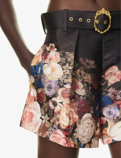 Zimmermann Floral-print High-rise Silk And Cotton-blend Shorts -VogueVibe Store R04199036 MORISOTBLACKPRINT ALT04