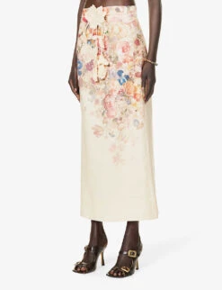 Zimmermann Floral-print Linen Midi Skirt -VogueVibe Store R04199041 MORISOTCREAMPRINT ALT02