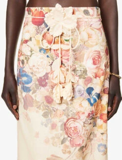Zimmermann Floral-print Linen Midi Skirt -VogueVibe Store R04199041 MORISOTCREAMPRINT ALT04