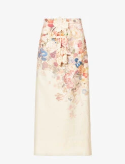 Zimmermann Floral-print Linen Midi Skirt