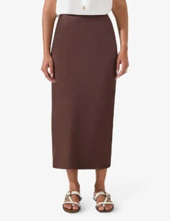Bias-cut Midi-length Woven Skirt -VogueVibe Store R04199238 BROWN ALT02
