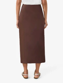 Bias-cut Midi-length Woven Skirt -VogueVibe Store R04199238 BROWN ALT03