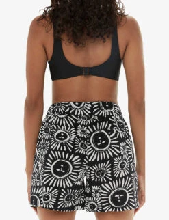 Whistles Sunman Graphic-print Elasticated-band Linen Cotton-blend Shorts -VogueVibe Store R04200353 MONOCHROME ALT03