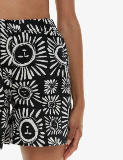 Whistles Sunman Graphic-print Elasticated-band Linen Cotton-blend Shorts -VogueVibe Store R04200353 MONOCHROME ALT04