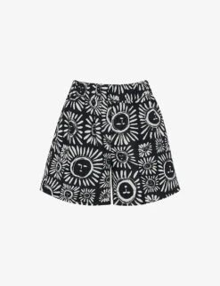 Whistles Sunman Graphic-print Elasticated-band Linen Cotton-blend Shorts