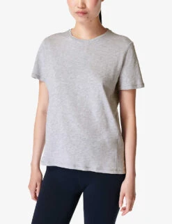 Sweaty Betty Refresh Drop-hem Organic-cotton T-shirt -VogueVibe Store R04201941 LIGHTGREYMARL ALT02