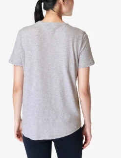Sweaty Betty Refresh Drop-hem Organic-cotton T-shirt -VogueVibe Store R04201941 LIGHTGREYMARL ALT03
