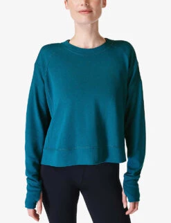 Sweaty Betty After Class Cropped Organic Cotton-blend Sweatshirt 8 Sweaty Betty After Class Cropped Organic Cotton-blend Sweatshirt -VogueVibe Store R04201984 CABINBLUE ALT02
