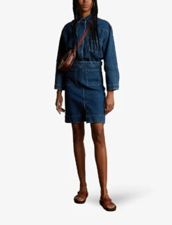 Soeur Minorque Patch-pocket High-rise Stretch-denim Mini Skirt -VogueVibe Store R04202821 BLUE ALT01