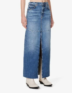 Tazz Mid-rise Contrast-stitched Regular-fit Denim Maxi Dress -VogueVibe Store R04203333 HEMLOCK ALT02