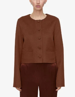 Joseph Jerome Single-breasted Wool And Silk-blend Jacket -VogueVibe Store R04203734 MAHOGANY ALT02