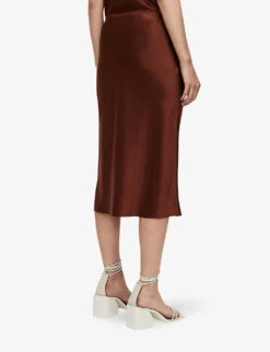 Joseph Isaak Slim-fit Silk Midi Skirt -VogueVibe Store R04203740 MAHOGANY ALT02