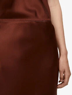 Joseph Isaak Slim-fit Silk Midi Skirt -VogueVibe Store R04203740 MAHOGANY ALT04