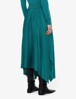 Joseph Ade Pleated Woven Midi Skirt -VogueVibe Store R04203809 DARKTEAL ALT02