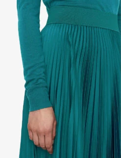 Joseph Ade Pleated Woven Midi Skirt -VogueVibe Store R04203809 DARKTEAL ALT03