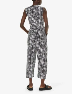 Whistles Josie Optical Rope-pattern Woven Jumpsuit -VogueVibe Store R04204951 BLACK ALT03