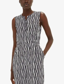 Whistles Josie Optical Rope-pattern Woven Jumpsuit -VogueVibe Store R04204951 BLACK ALT04