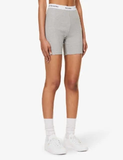 Serif Logo-print High-rise Stretch-cotton Shorts -VogueVibe Store R04205011 HEATHERGRAY ALT02