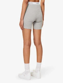 Serif Logo-print High-rise Stretch-cotton Shorts -VogueVibe Store R04205011 HEATHERGRAY ALT03