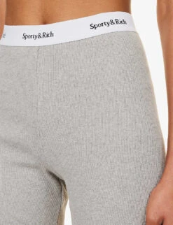 Serif Logo-print High-rise Stretch-cotton Shorts -VogueVibe Store R04205011 HEATHERGRAY ALT04