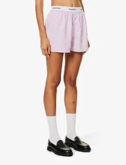 Logo-waistband Striped Tencel Boxer Shorts -VogueVibe Store R04205014 PURPLE ALT02