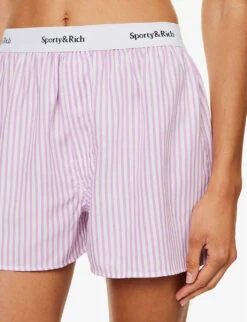Logo-waistband Striped Tencel Boxer Shorts -VogueVibe Store R04205014 PURPLE ALT04