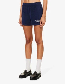 Terry Brand-embroidered Cotton-towelling Shorts -VogueVibe Store R04205027 NAVY ALT02