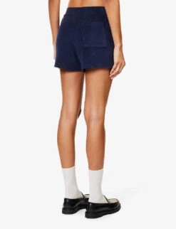 Terry Brand-embroidered Cotton-towelling Shorts -VogueVibe Store R04205027 NAVY ALT03