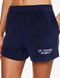 Terry Brand-embroidered Cotton-towelling Shorts -VogueVibe Store R04205027 NAVY ALT04