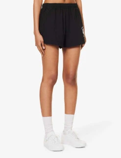 Hotel Disco Logo-print Mid-rise Cotton Shorts -VogueVibe Store R04205039 BLACK ALT02