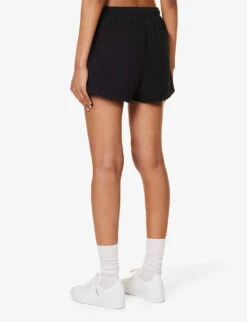 Hotel Disco Logo-print Mid-rise Cotton Shorts -VogueVibe Store R04205039 BLACK ALT03
