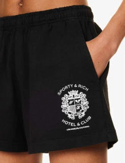 Hotel Disco Logo-print Mid-rise Cotton Shorts -VogueVibe Store R04205039 BLACK ALT04