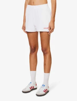 Logo-embroidered Mid-rise Cotton-terry Shorts 9 Logo-embroidered Mid-rise Cotton-terry Shorts -VogueVibe Store R04205040 WHITE ALT02