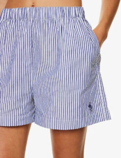 SRC-embroidered Striped High-rise Cotton-poplin Shorts -VogueVibe Store R04205046 WHITE ALT04