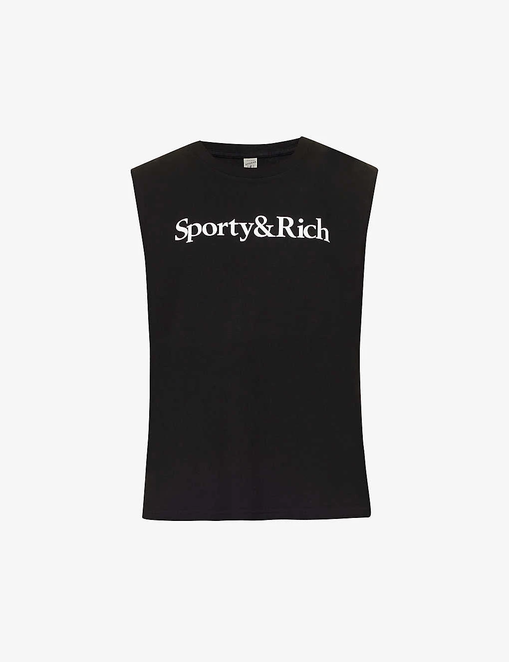 Brand-print Sleeveless Regular-fit Cotton T-shirt